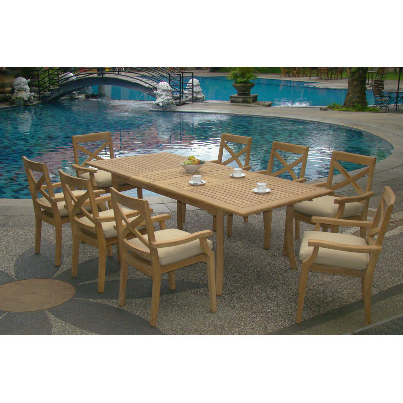 Nathanial Outdoor 9 - Piece Teak Dining Set, 8, 30.5" H x 117" L x 42.5" W