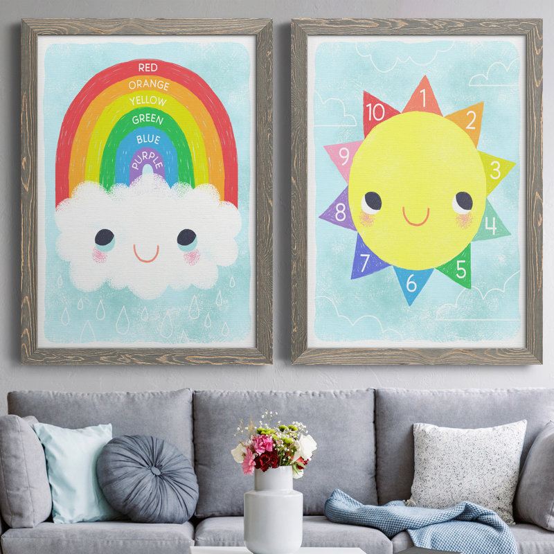 Rainbow Colors - Peinture sur toile 2 pièces, H 20 po x l 34 po x P 1,5 po, Cadre gris