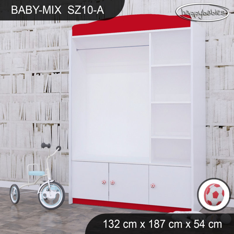 Baby 6 Door Wardrobe, Red/White/Red
