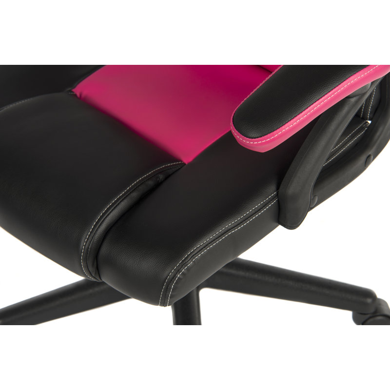 Inbox Zero Anacletus Adjustable Reclining Ergonomic Faux Leather Swiveling PC & Racing Game Chair in Black, Black/Pink 