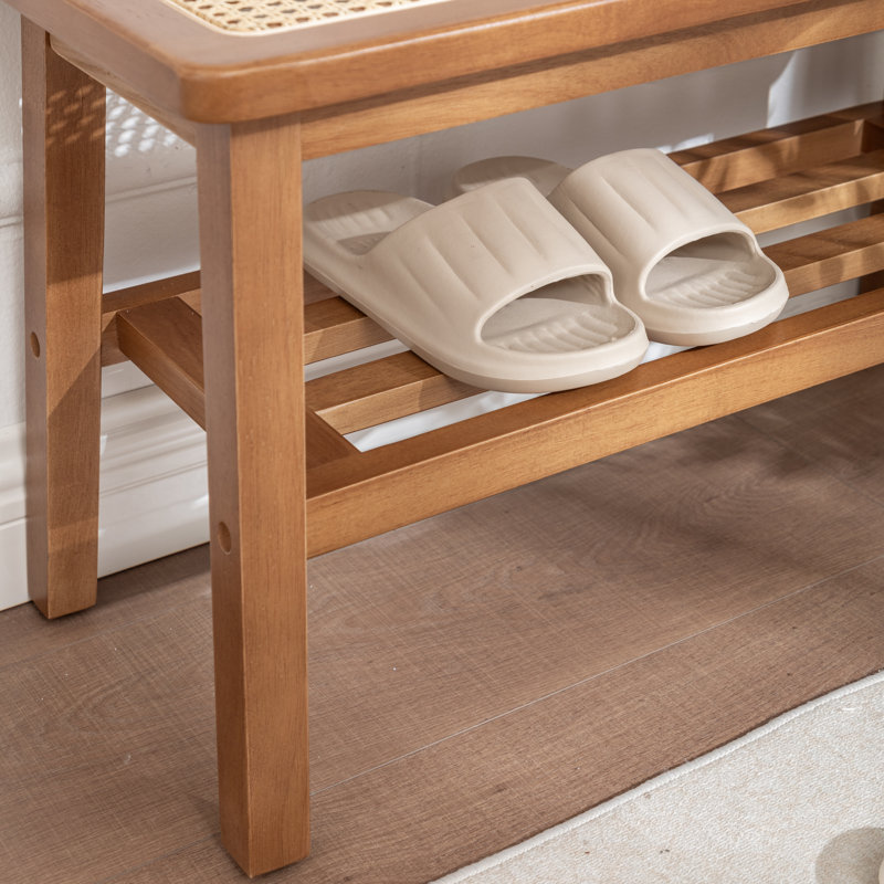 Lund Solid Wood Bench With Shelf, Brown