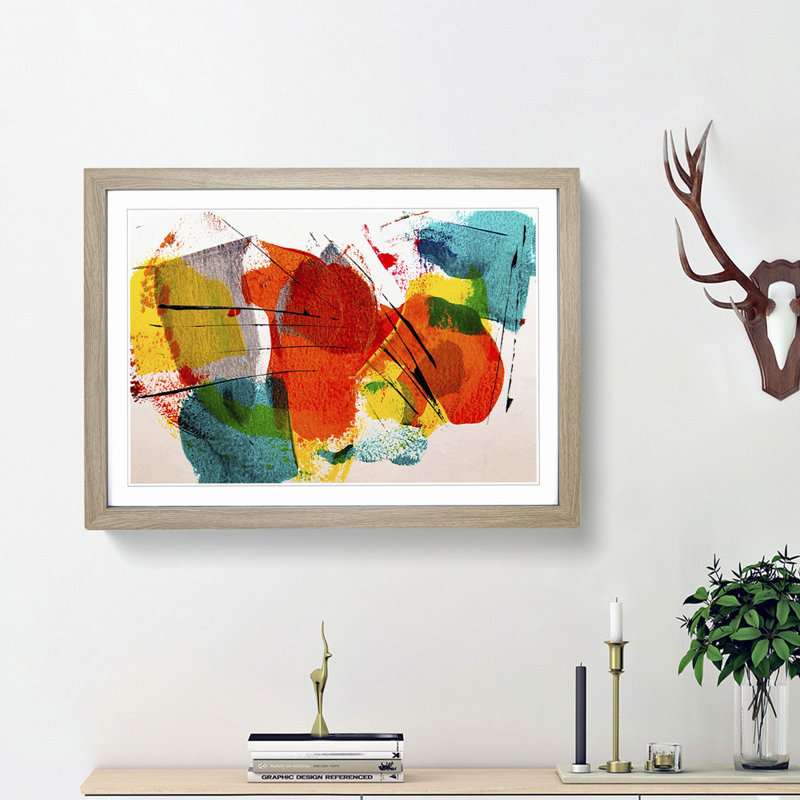 Abstract Art Painting Vol.479 by S.Johnson - Framed Print, Oak Framed, 62cm H x 87cm W x 2cm D