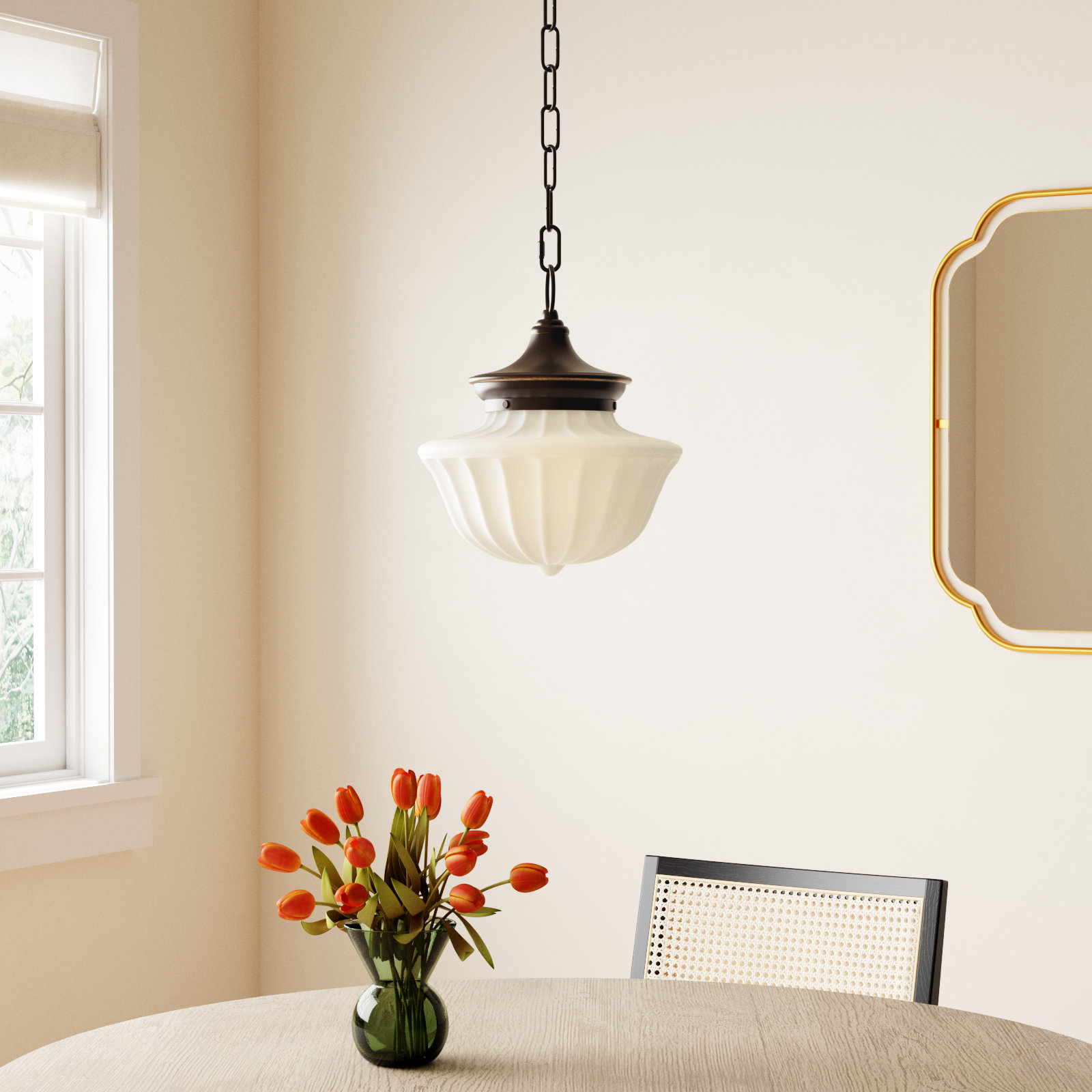 Maisie Single Light Glass Pendant, Old Bronze, 68.75" H x 12" W