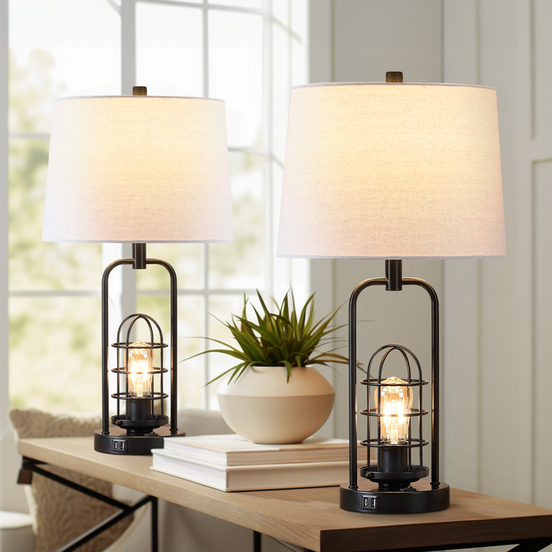 Jesyka 26"  Dual USB Table Lamp with Night Light, Black