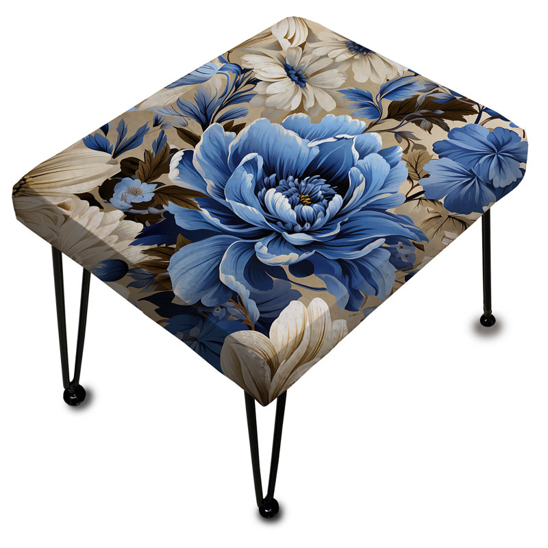 Blue Renaissance Florals Victorian Pattern V - Floral Rectangle Ottoman
