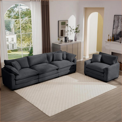 Canapés modulaires | Ensemble de cinéma maison 2 pièces Mid-Century | Gris | Velours côtelé