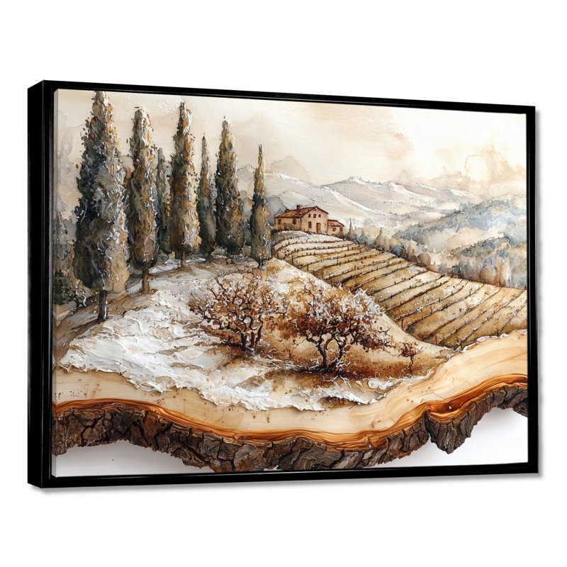 Dinardo - vignoble, art mural, H 16 po x l 32 po, Impression encadrée flottante, Noir, noir, noir, noir