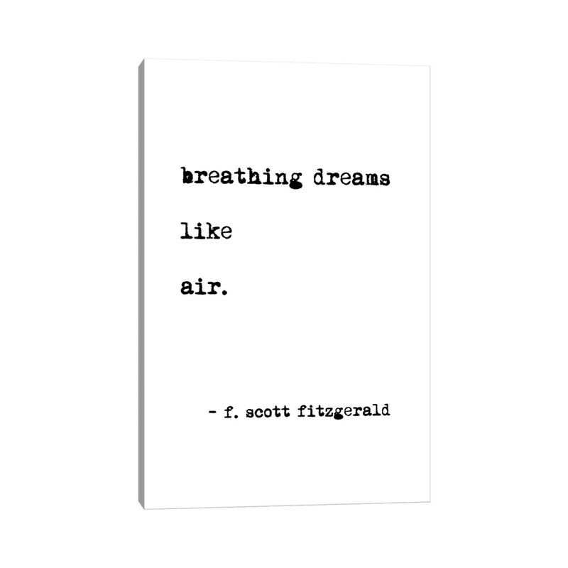 Reproduction d’art textuel, "respiration Dreams" par Scott Fitzgerald, Toile tendue, Pas de tapis