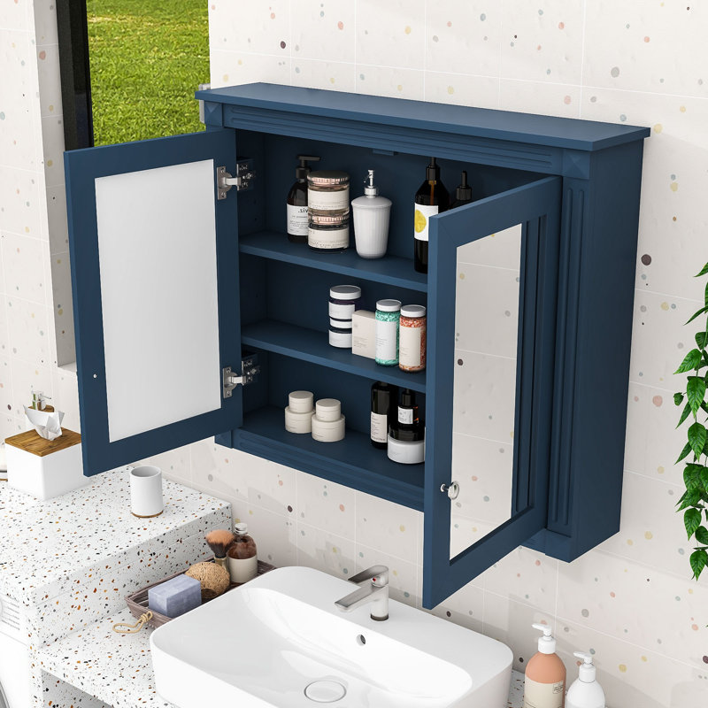 Armoire à pharmacie murale à miroir avec tablettes réglables, Blue