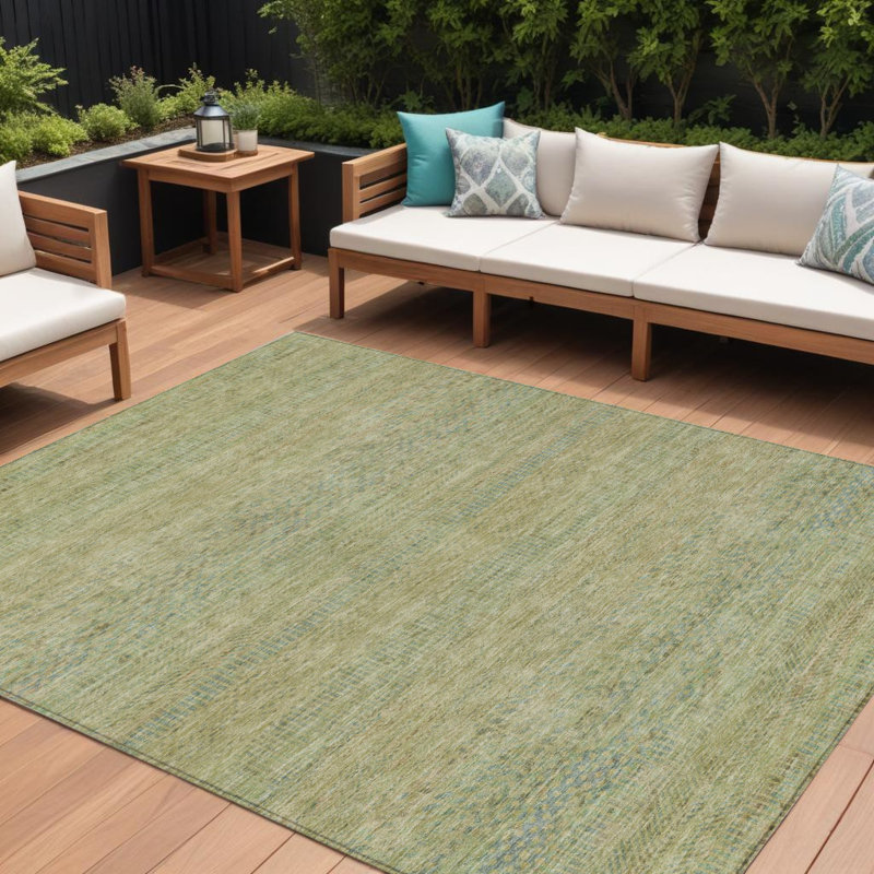 10' X 14' Wheat Striped Washable Indoor Outdoor Area Rug
