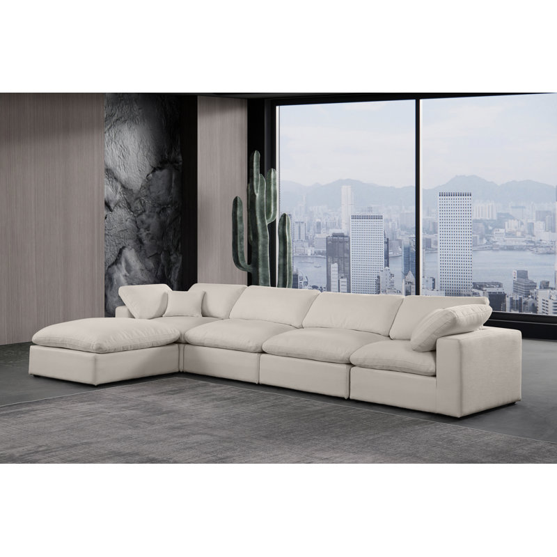 Canapé modulaire 5 pièces rembourré, Tissu beige texturé en lin