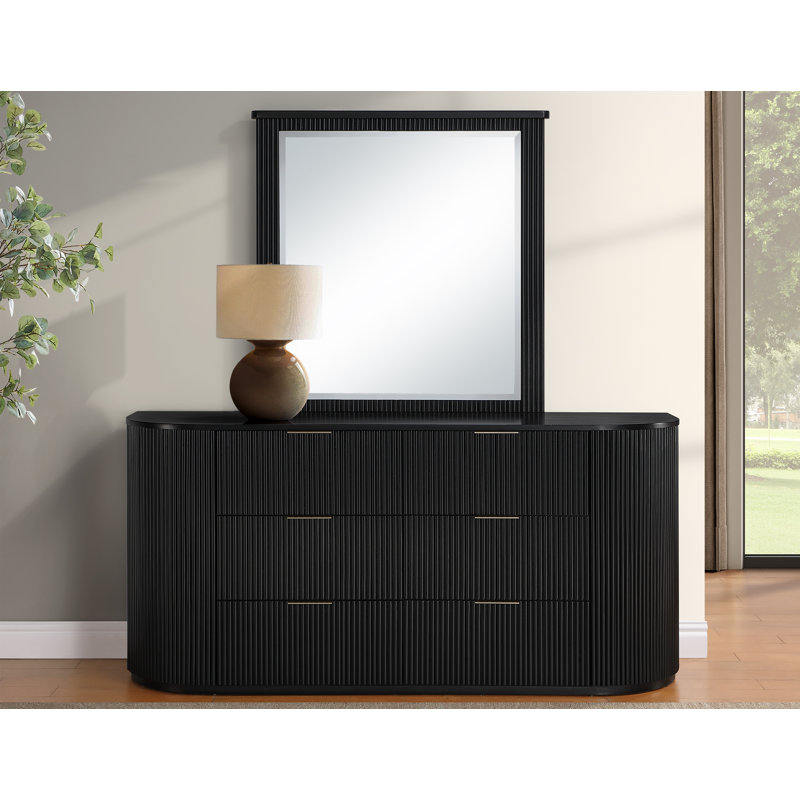 Commode cannelée en bois massif Queensbury, Noir