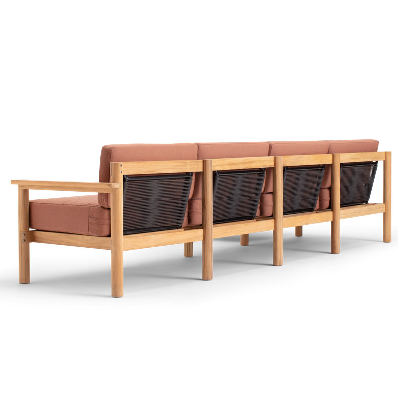 Haven 5-Piece Teak Outdoor Sectional with Sunbrella Cushions and Wooden Armrest, Sunbrella Rust
