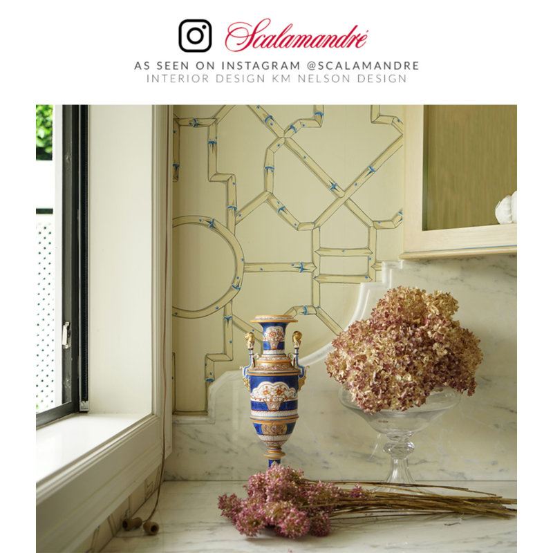 Baldwin Geometric Wallpaper Roll by Scalamandré, Cream/Blue/Lettuce