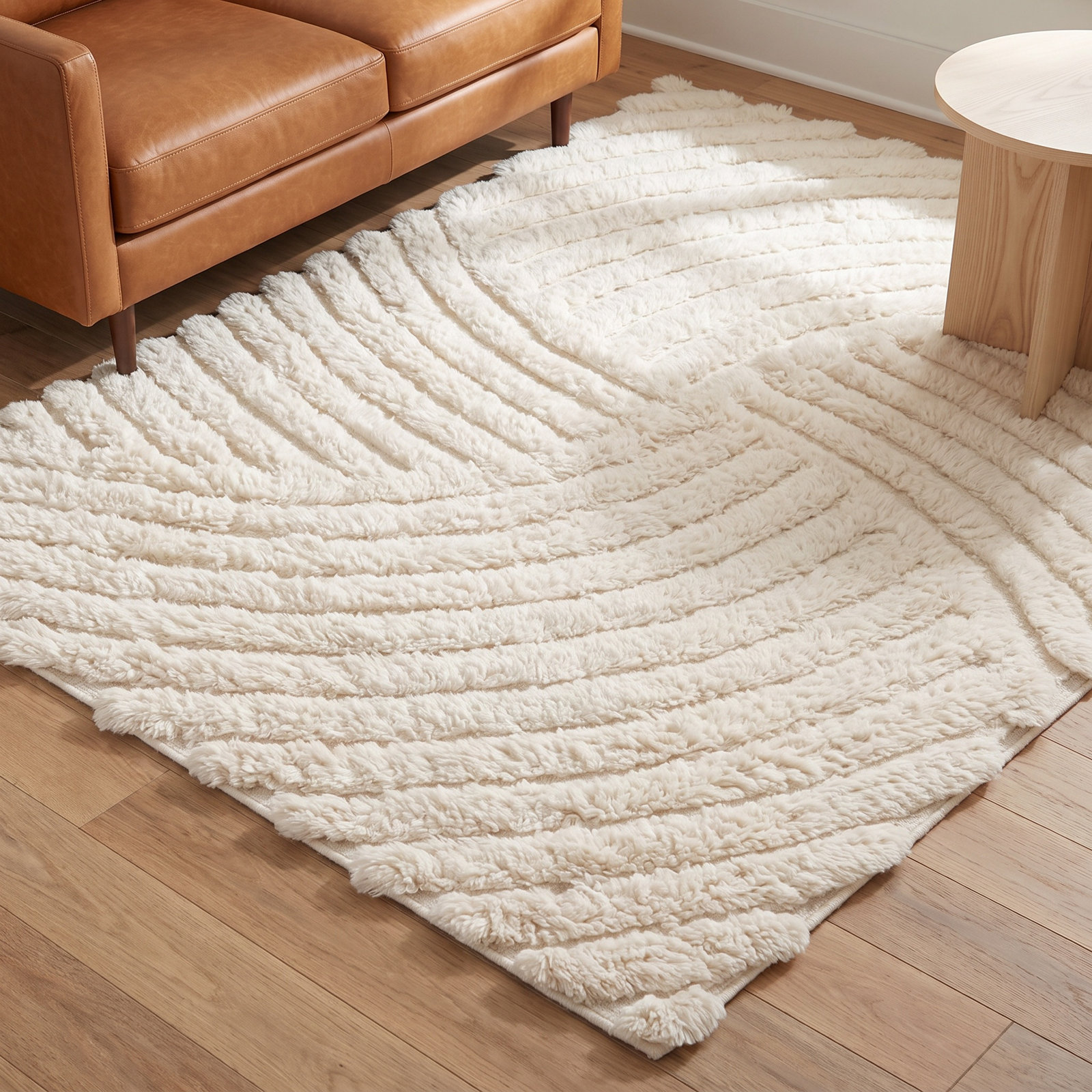 Abriel Ivory Hand-Woven Abstract Wool Rug, Rectangle 8' x 10'