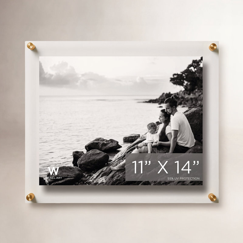 Clear UV-Grade Acrylic Modern Floating Picture Frame, Gold, 11" W x 14" H
