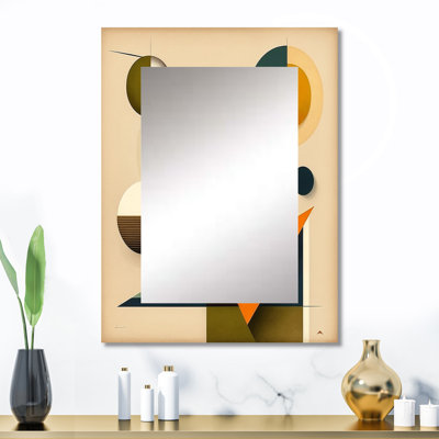 Mid-Century Minimal géométrique en couleurs rétro III - miroir unique romantique, grand miroir mural traditionnel, impression d'art en métal