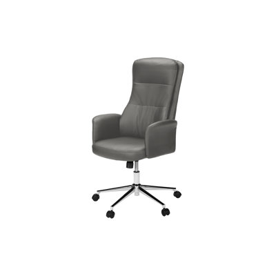 Office Chair, Swivel, Adjustable Height, Armrests, Ergonomic, Work, Grey Leather Look, Chrome Metal, Contemporary, Modern