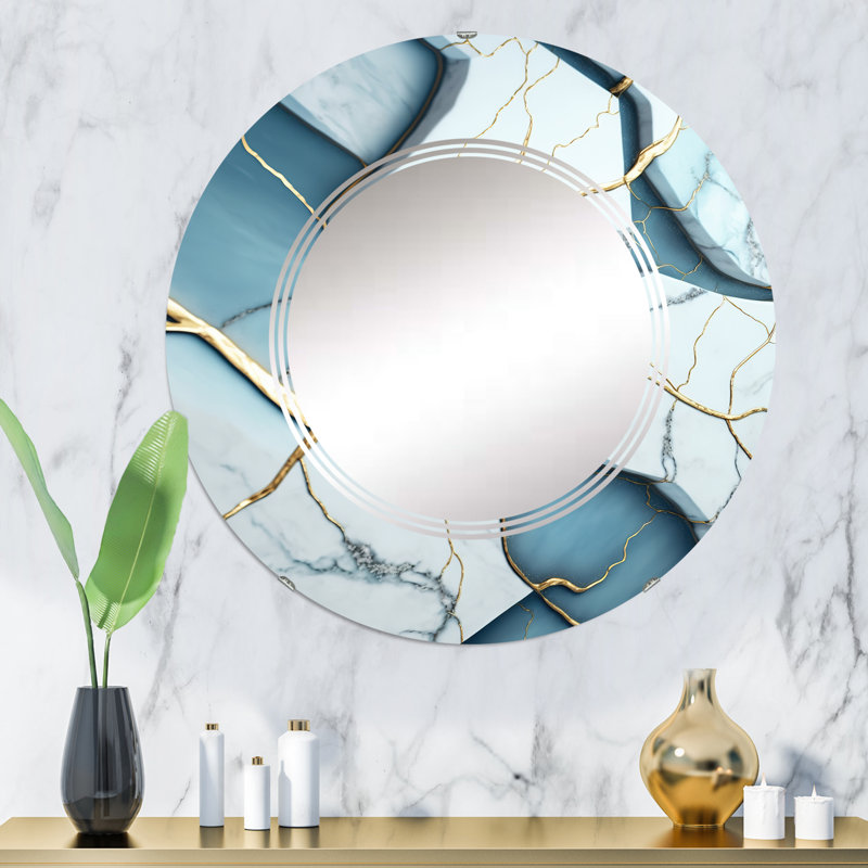 Oladayo Abstract Geode White II - Miroir mural abstrait en marbre, 32 po x 32 po