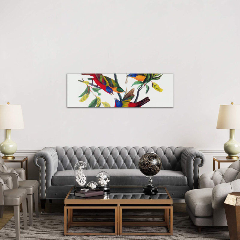 Painted Bunting by John Audubon - 1 Piece Panoramic Painting on Canvas, 182.88 cm H x 60.96 cm W, Brown Floater Framed