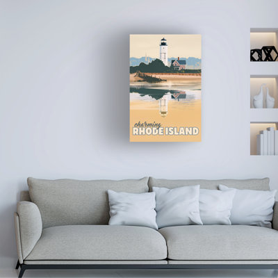 Art mural sur toile tendue - David Owens Illustration «Rhode Island Travel Poster», art mural pour salon, chambre à coucher ou bureau - 22 x 32