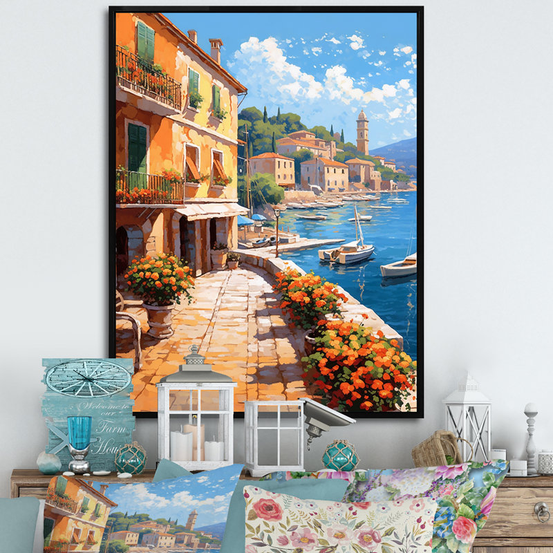 La Dolce, plage italienne I - art mural Italie, Cadre flottant noir, H 44 po x l 34 po x P 1,5 po