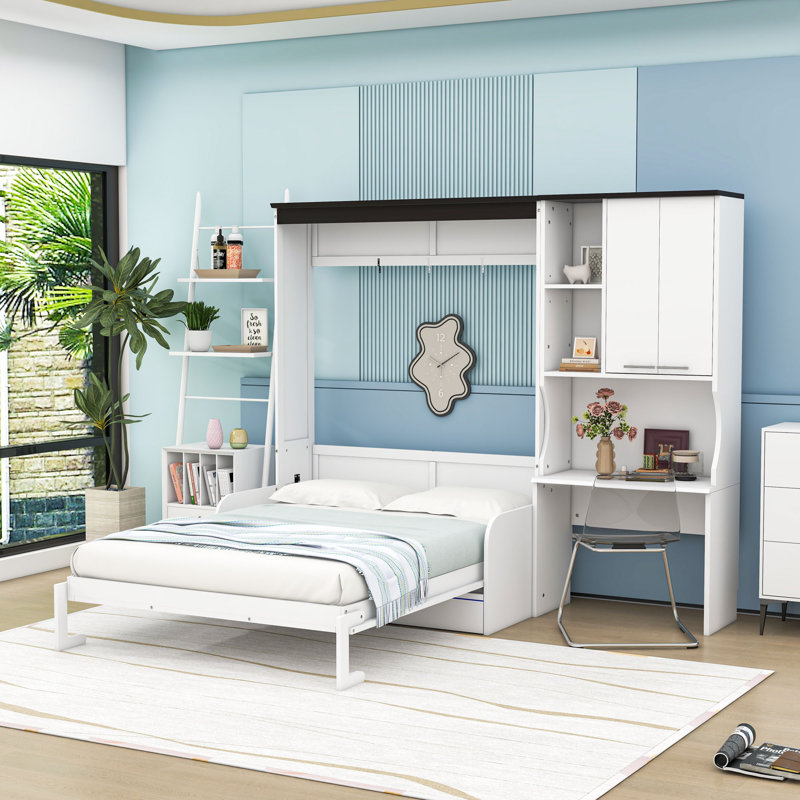 Lit escamotable avec tablette de rangement intégrée, armoire, bureau et canapé Murphy, Double