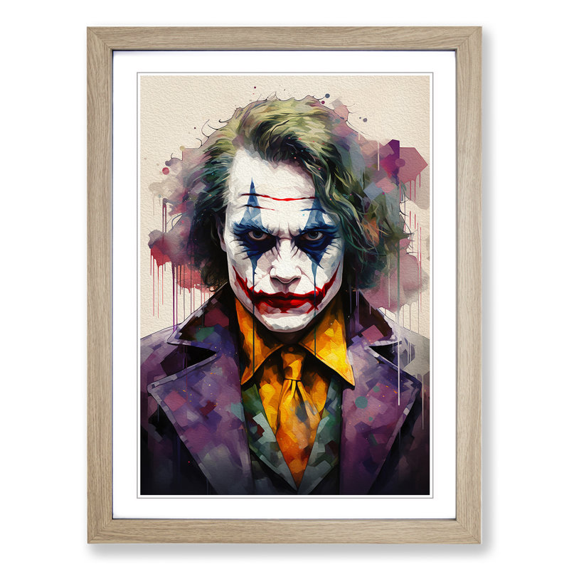 XYZ-FRM-V1223-3915 Joker Geometric - Single Picture Frame Print on Wood, 34cm H x 25cm W x 2cm D, Oak 