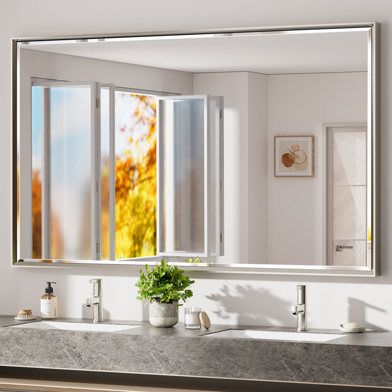 Miroir de salle de bain mural Lohoski, 36 po x 60 po, Nickel brossé