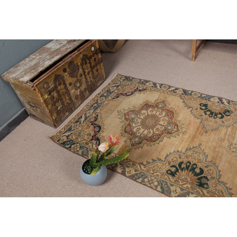 Anatolian Style Beige Rug Ideal for Living Room Decoration with Vintage Touch