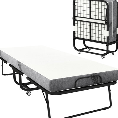 Lit portatif pliable pour adultes avec matelas en mousse à mémoire de forme, structure en acier, sommeil confortable et invitant, noir / blanc, capacité de poids de 330 lb, l 78,75 po x P 31,5 po x H 16,75 po, housse en tissu