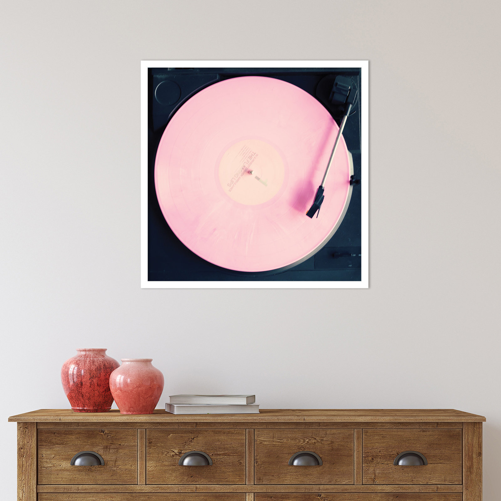 Pink Record by Caroline Mint, White, 25.25" H x 25.25" W x 0.88" D