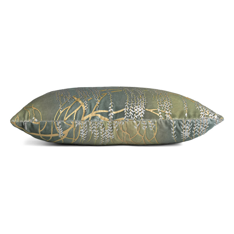 Willow Metallic Mini Rectangular Velvet Pillow Cover & Insert, Rectangle 14"H x 20"W, Dark Green/Gold