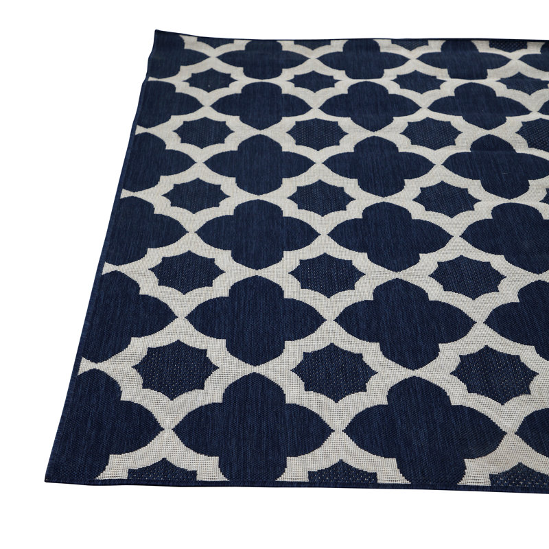 Tapis bleu marine/ivoire ikat Parkins, Rectangle 5 pi 3 po x 7 pi