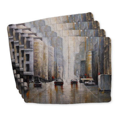 Braided Polyester Placemats Set of 4 | Cars in the Morning Rain