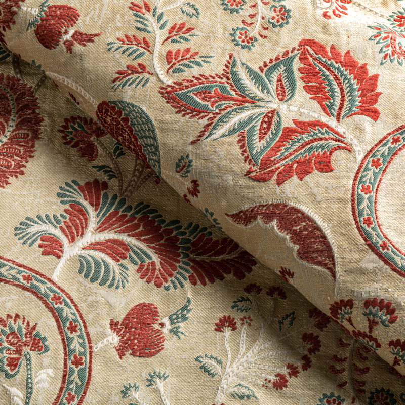 Jardin Bleu Fabric, Red/Gold