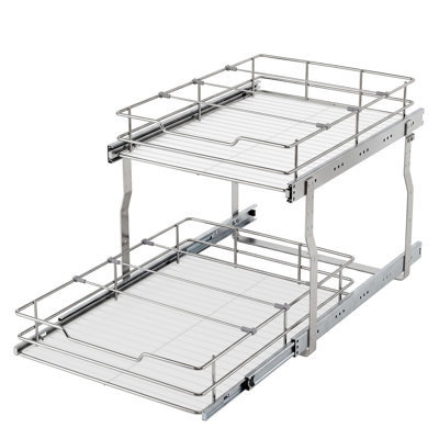 2-Tier Pull Out Cabinet Organizer, Pullout Shelf and Drawer Organizer with Heavy-Duty Steel Frame, Slide Out Storage Basket for Kitchen, Pantry & Under Sink, 17" W x 21”D x 15" H
