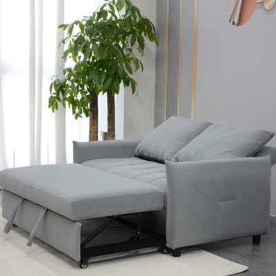 3 In 1 Convertible Sleeper Sofa Bed With Adjustable Backrest, Pillows, Side Storage Pockets And USB Charging Interface For Living Room