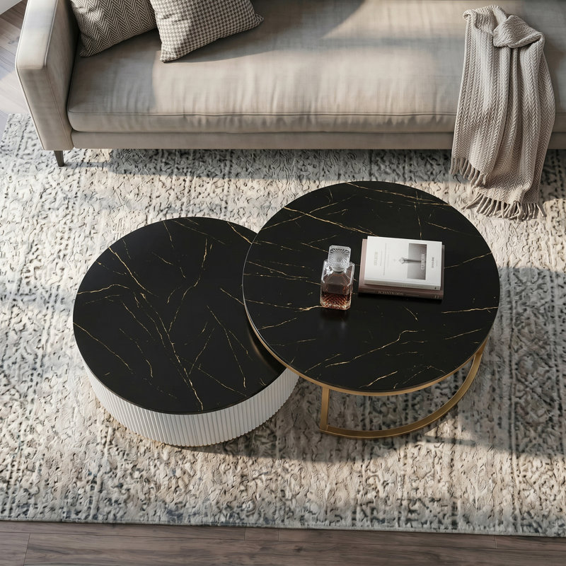 Tablette moderne 27,6 po noire et dorée, deux tiroirs de rangement, plateau de table en panneau de fibres à densité moyenne, assemblage facile