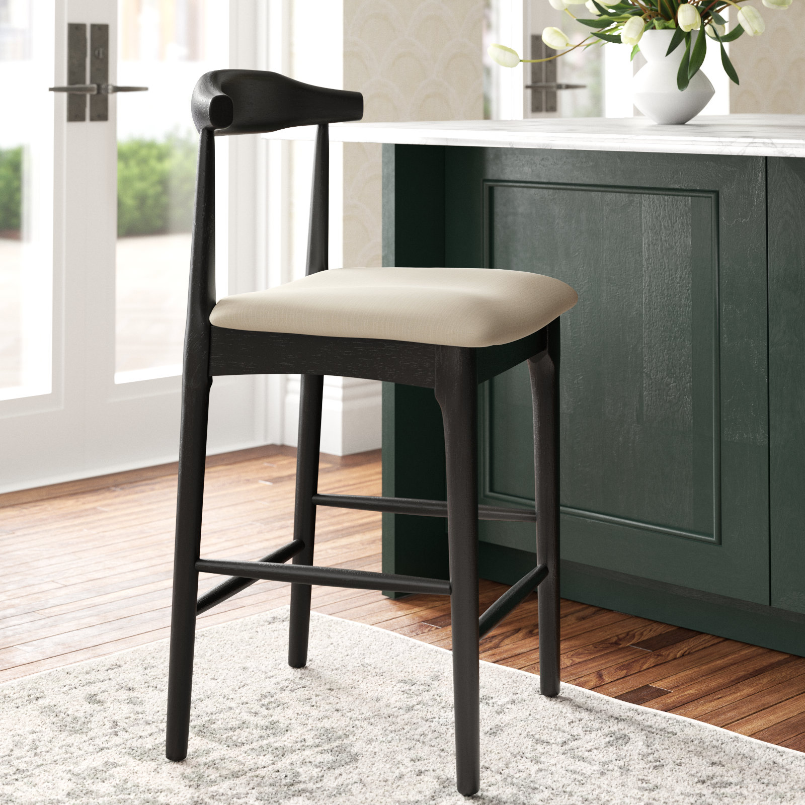 Hank " Bar Stool, Black, Cream, Counter Stool (25.67" Seat Height)