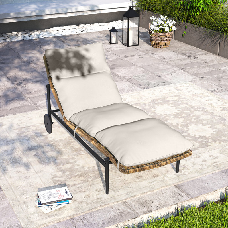 Burditt 1-Piece Aluminum Rattan Patio Chaise Lounges With Light Gray Cushions