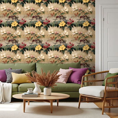 Papier peint auto-adhésif à peler et coller avec tiges florales murales botaniques auto-adhésives et amovibles 17,7 po x 118 po (45 x 300 cm)