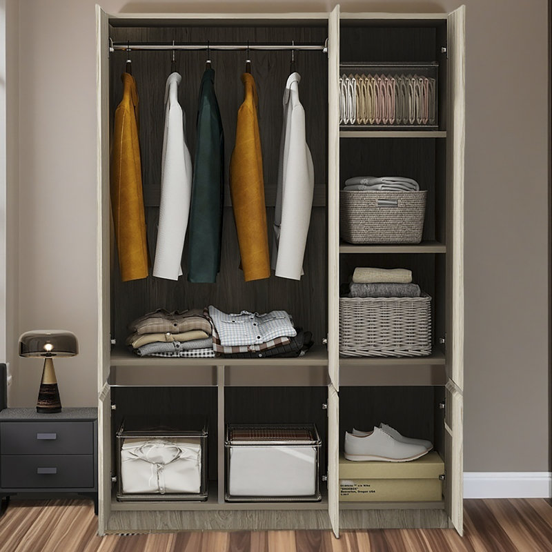 Rangement pour garde-robe en bois 6 portes pour chambre à coucher, Nature