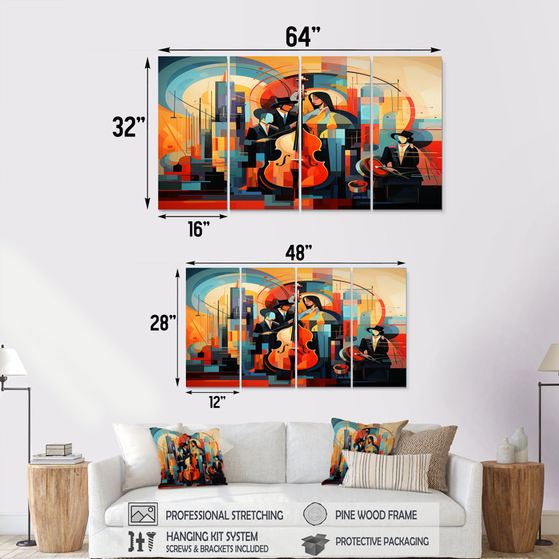 Onagre - Musician Wall Art Decor, 4 pièces, H 32 po x l 64 po