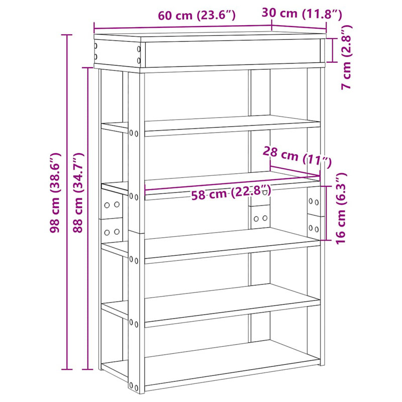 Shoe Rack 80X30x98 Cm Engineered Wood, Artisan Oak, 98cm H x 80cm W x 30cm D