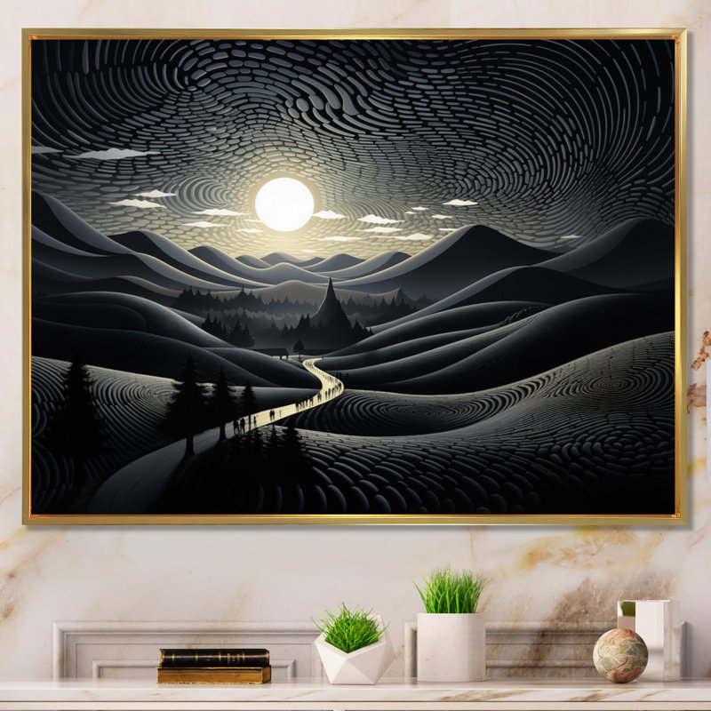 Monochromes route par le pays II, reproduction d'art sur toile, Cadre flottant doré, H 24 po x l 32 po x P 1 po