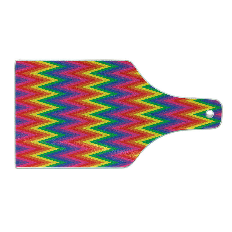 Ambesonne Geometric Tempered Glass Cutting Board Zig Zag Chevron Shape Multicolor