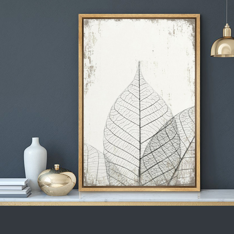 " Translucent Leaves II " Plant Vein Rustic Large Framed Canvas Print Wall Art, 24" H x 16" W x 2" D, Gold Framed Canvas