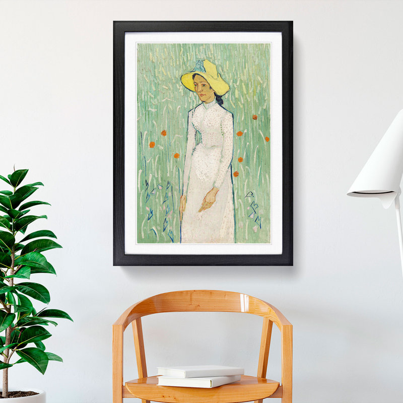 Girl in White by Vincent Van Gogh - Picture Frame Painting, 48cm H x 36cm W x 2cm D, Black Framed