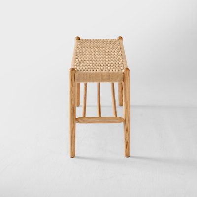 31.5"W Solid Beech Assembled  Woven Shoe Bench with Shoe Rack